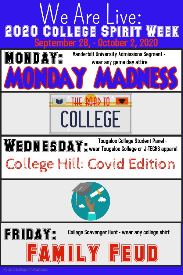 College Spirt Week Flyer listing events